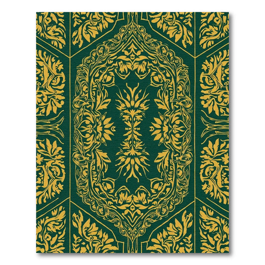 Deep Emerald Golden Floral Medallion Rug
