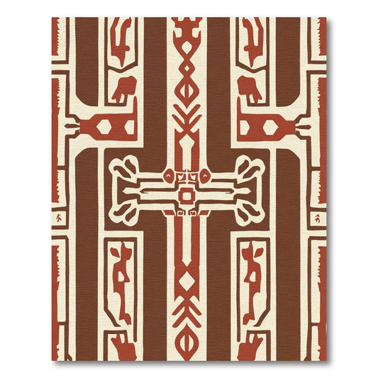 Geometric Crimson Abstract Tribal Lines Rug