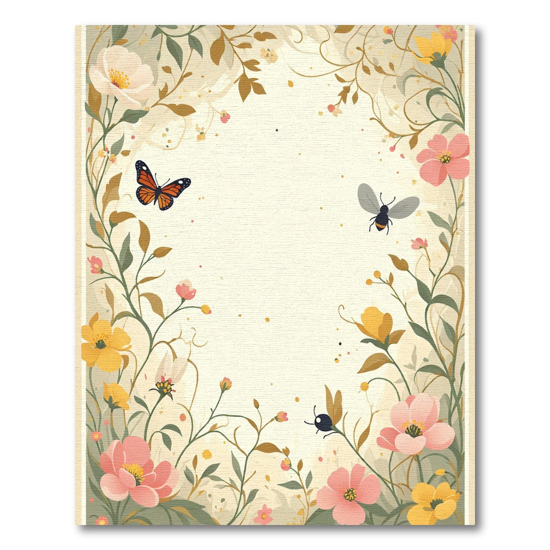 Whimsical Blossom Bee Butterfly Garden Rug