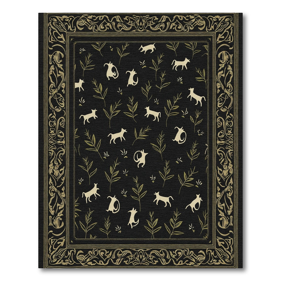 Cream Animals with Foliage Border Rug