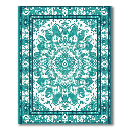 Teal Mandala Bloom Floral Art Rug