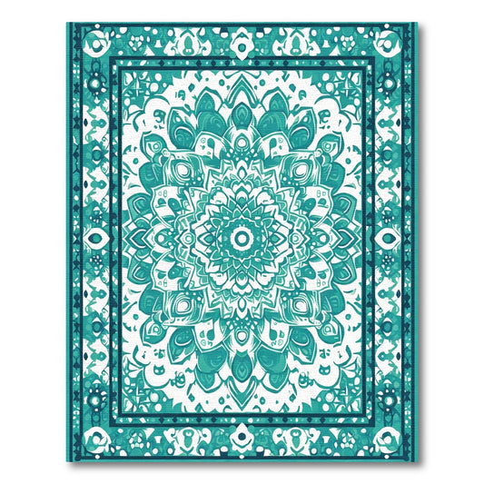 Teal Mandala Bloom Floral Art Rug