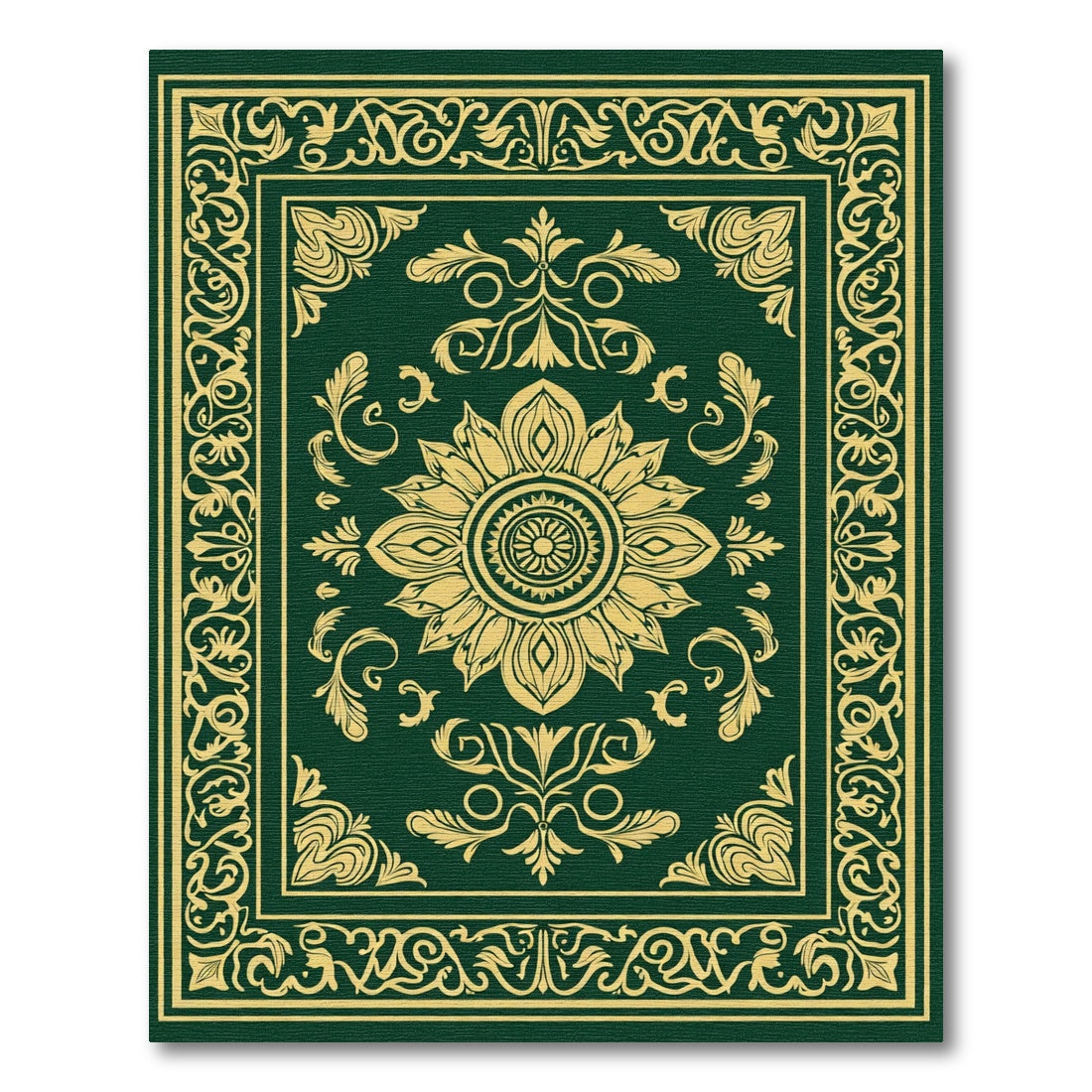 Dark Green Golden Floral Medallion Rug