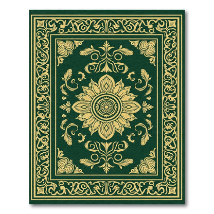 Dark Green Golden Floral Medallion Rug