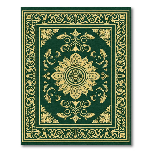 Dark Green Golden Floral Medallion Rug