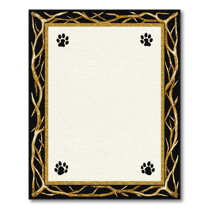 Black Paw Print Gold Branch Area Rug