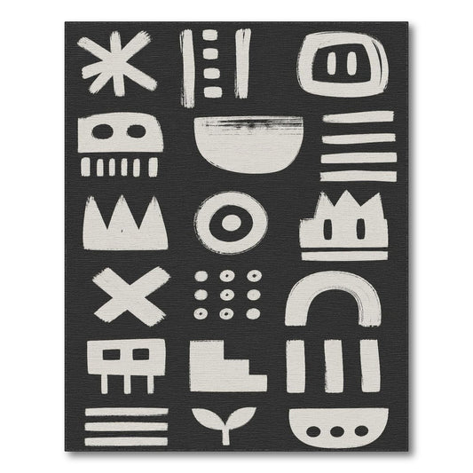 Bold Abstract Symbols Black White Area Rug