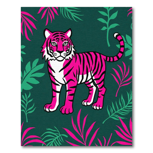 Vibrant Pink Tiger Jungle Foliage Rug