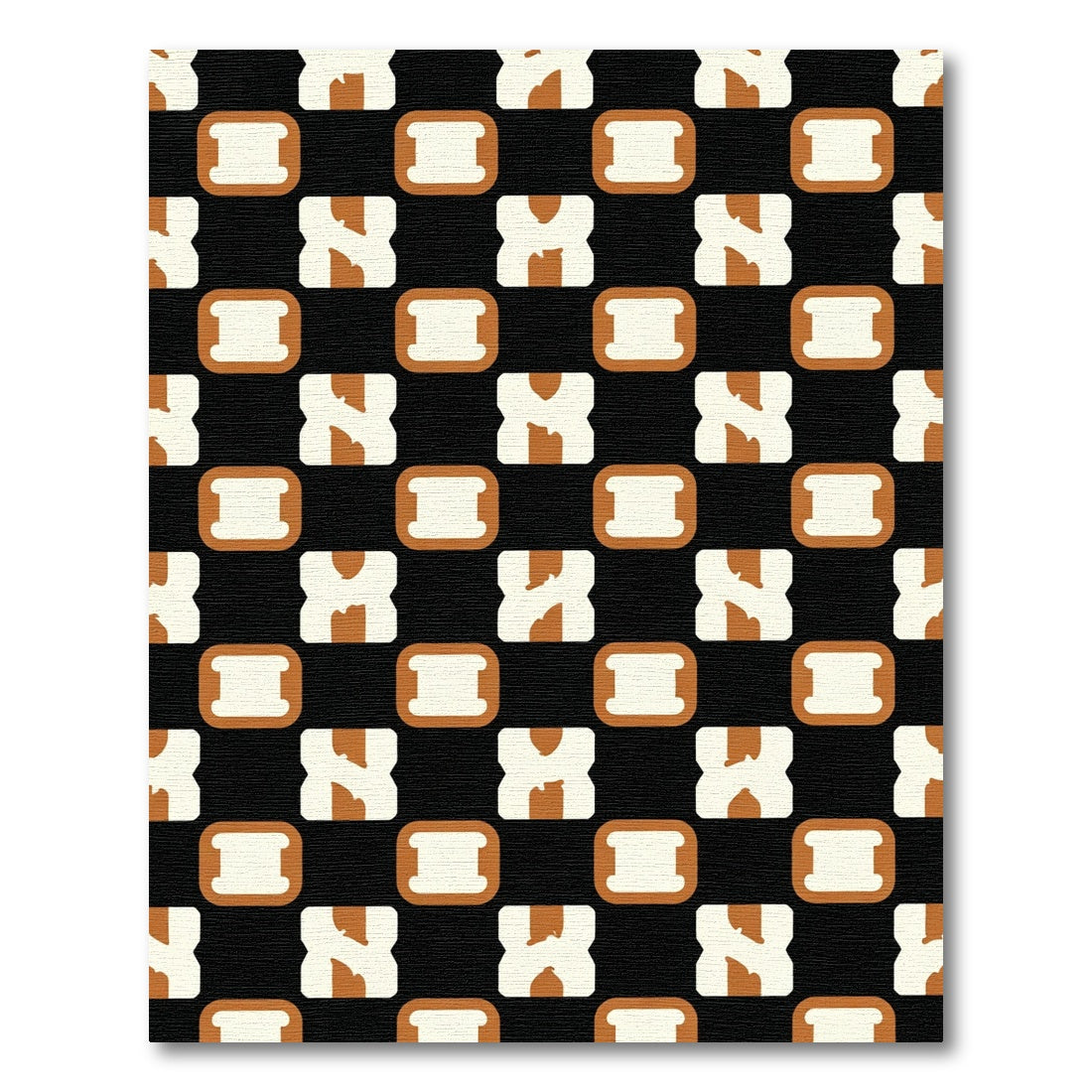 Black White Brown Interlocking Squares Rug