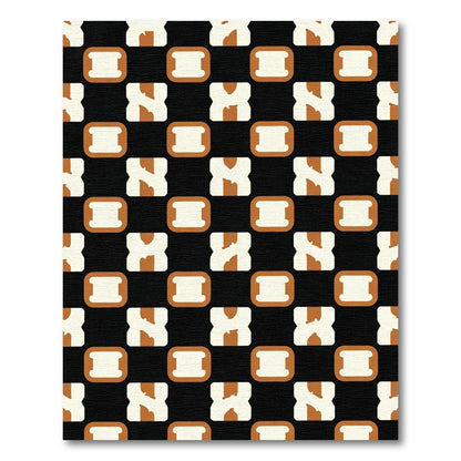 Black White Brown Interlocking Squares Rug