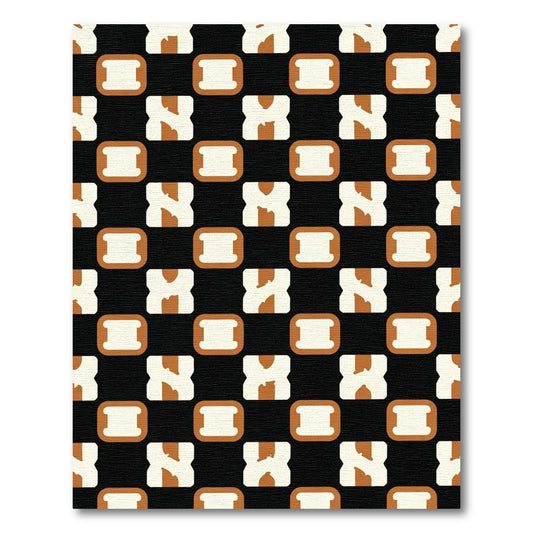 Black White Brown Interlocking Squares Rug