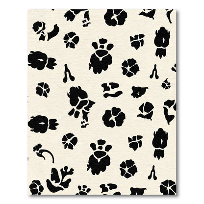 Whimsical Black Floral Blossom Background Rug