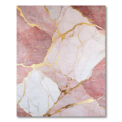 Abstract Area Pink Marble Gold Vein Area Rug