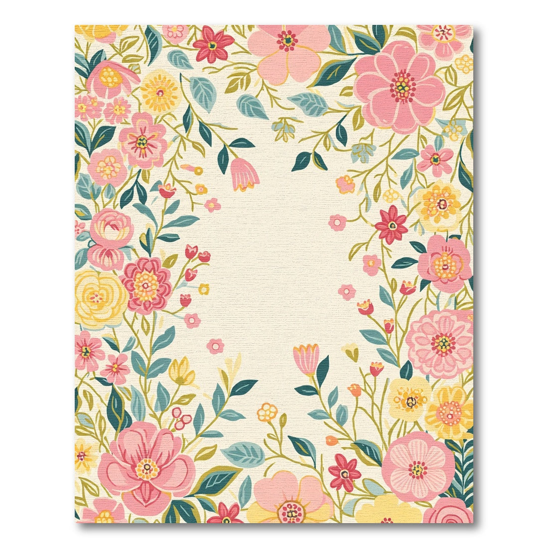 Whimsical Pink Yellow Floral Garland Rug