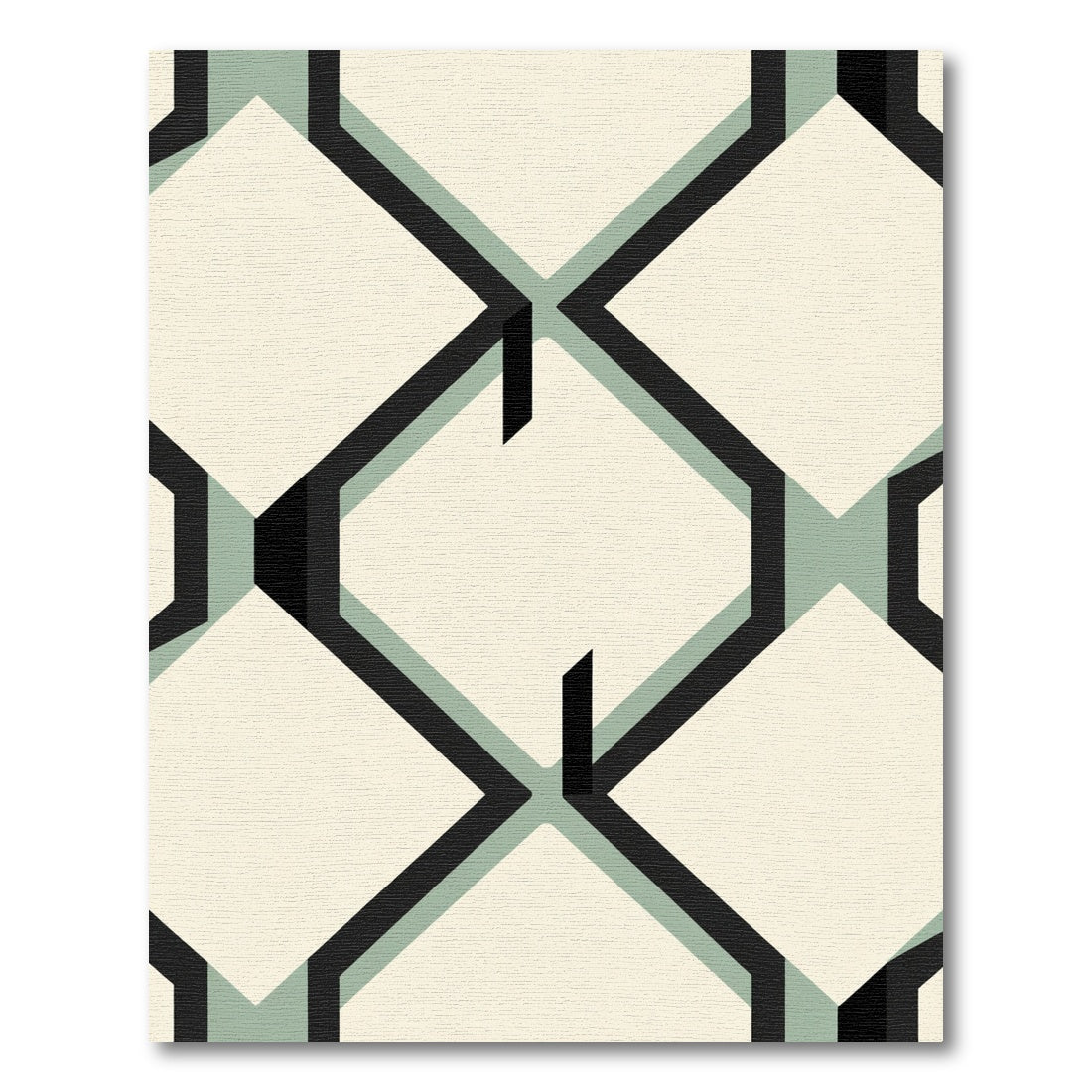 Cream Black Geometric Interlocking Hexagons Rug