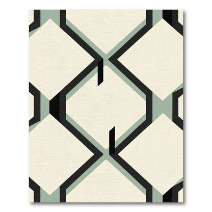 Cream Black Geometric Interlocking Hexagons Rug