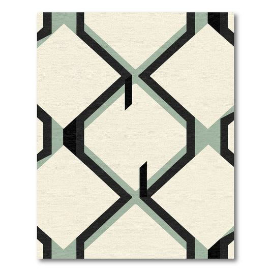 Cream Black Geometric Interlocking Hexagons Rug