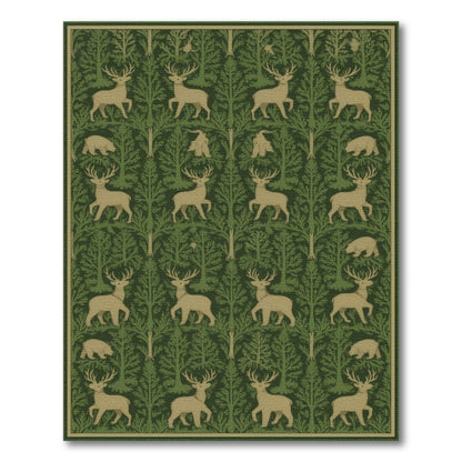 Green Forest Deer Bear Rustic Area Rug