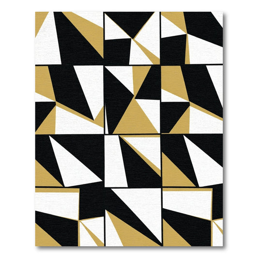 Gold Black White Geometric Abstraction Rug