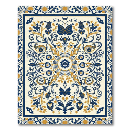 Navy Gold Butterfly Floral Medallion Rug