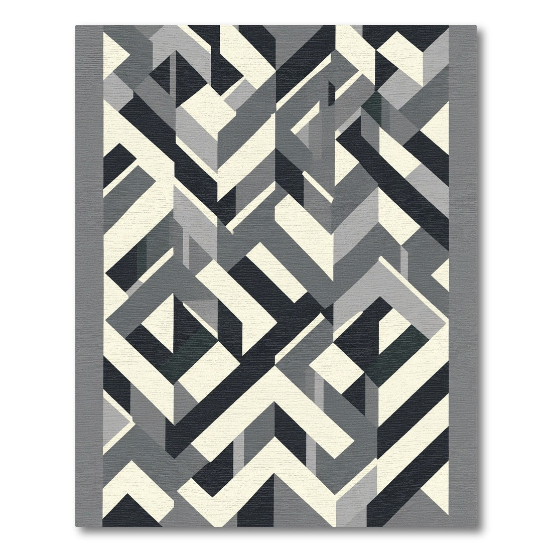 Monochromatic Geometric Interlocking Shapes Rug