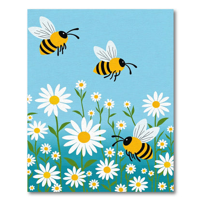 Whimsical Bees Among Daisy Meadow Rug