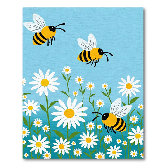 Whimsical Bees Among Daisy Meadow Rug