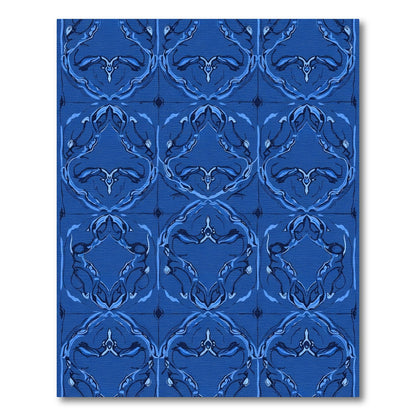 Deep Blue Abstract Organic Tile Rug