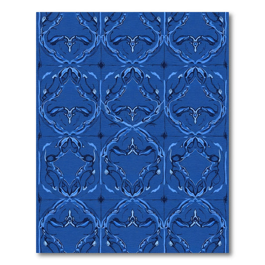 Deep Blue Abstract Organic Tile Rug