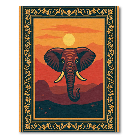 Sunset Elephant Landscape Border Rug