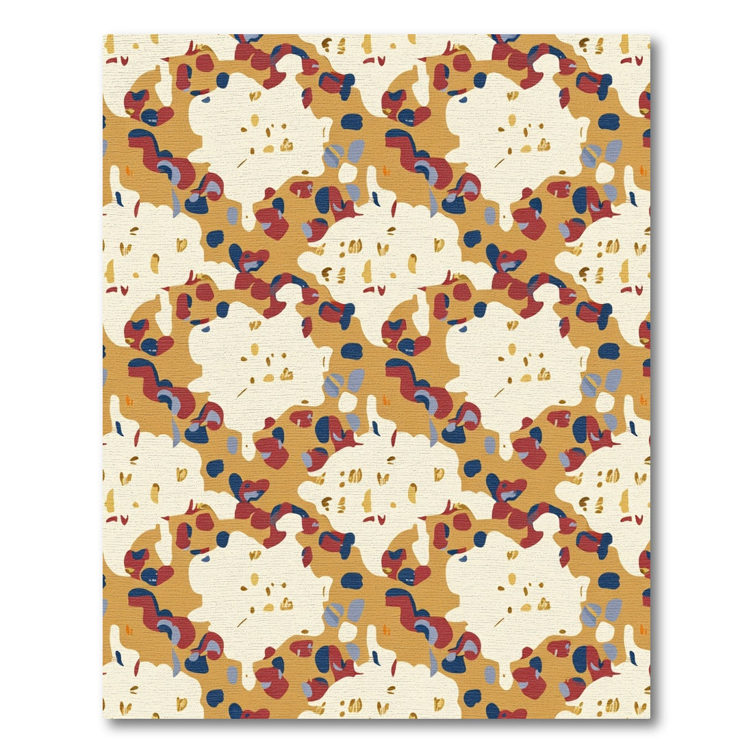 Abstract Organic Ochre Red Blue Shapes Rug