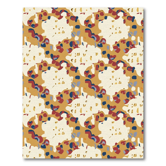 Abstract Organic Ochre Red Blue Shapes Rug