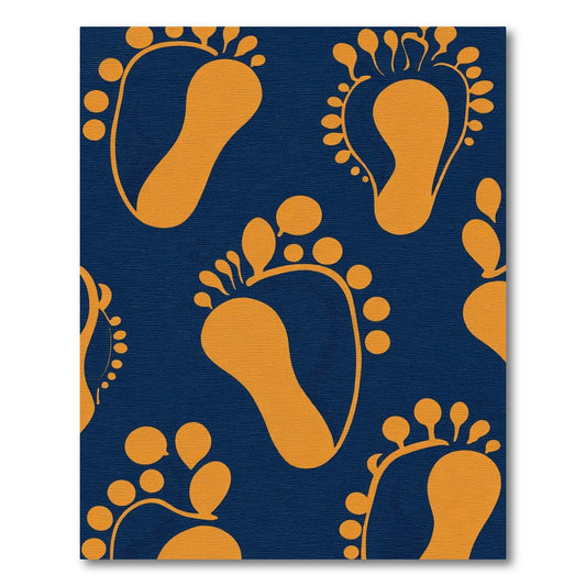 Orange Footprints on Deep Blue Rug