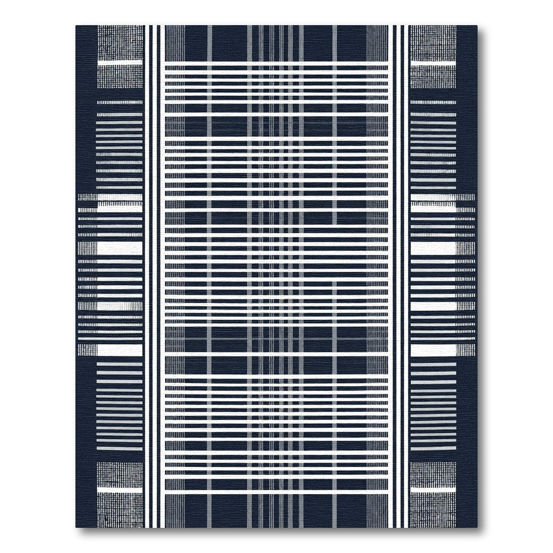 Deep Navy White Stripe Grid Rug
