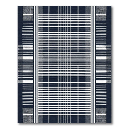 Deep Navy White Stripe Grid Rug