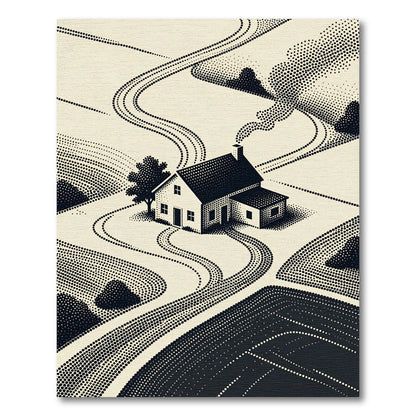 Retro Halftone Dot Landscape House Rug