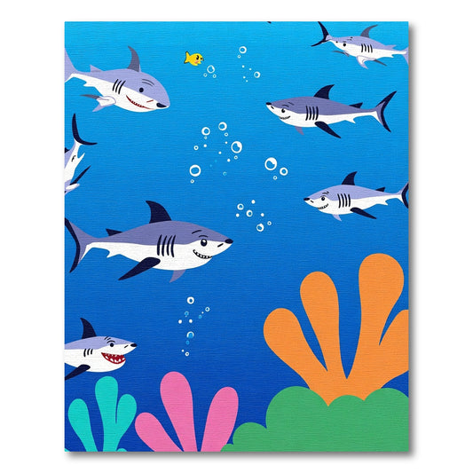 Playful Gray Sharks Underwater Scene Rug