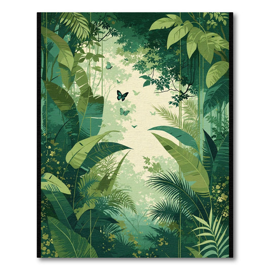 Lush Emerald Jungle Butterflies Garden Rug