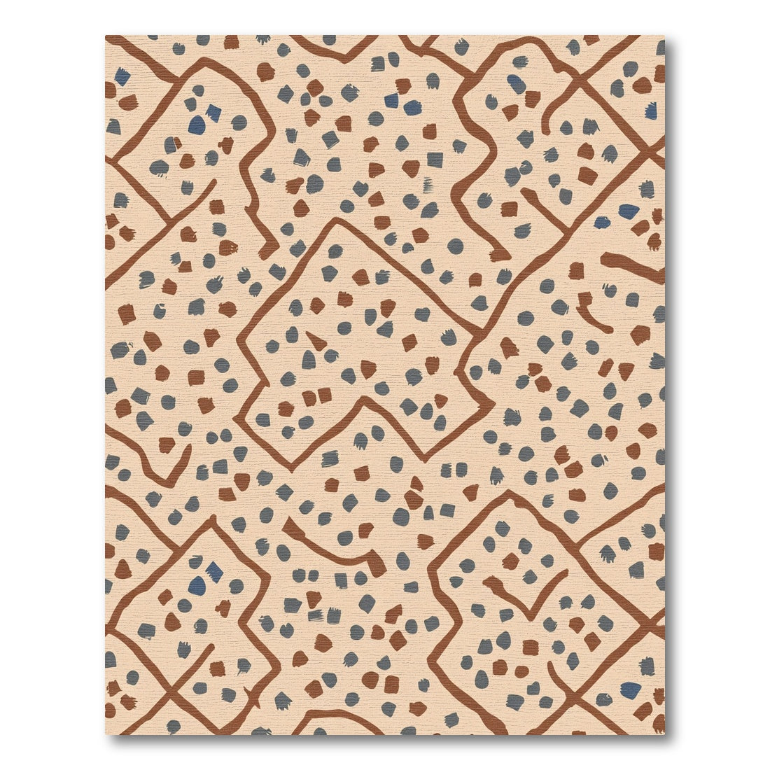Abstract Terracotta Blue Jagged Dot Rug