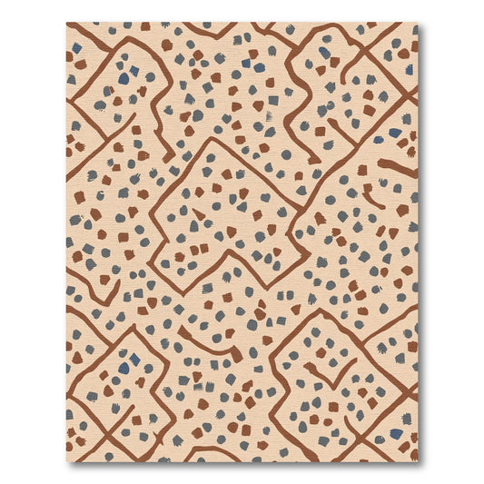 Abstract Terracotta Blue Jagged Dot Rug