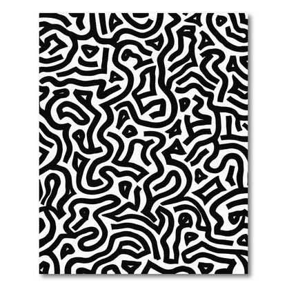 Black White Abstract Maze Line Art Rug