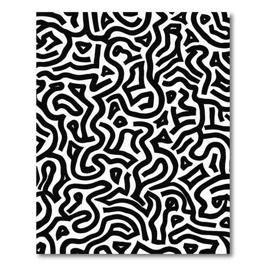 Black White Abstract Maze Line Art Rug