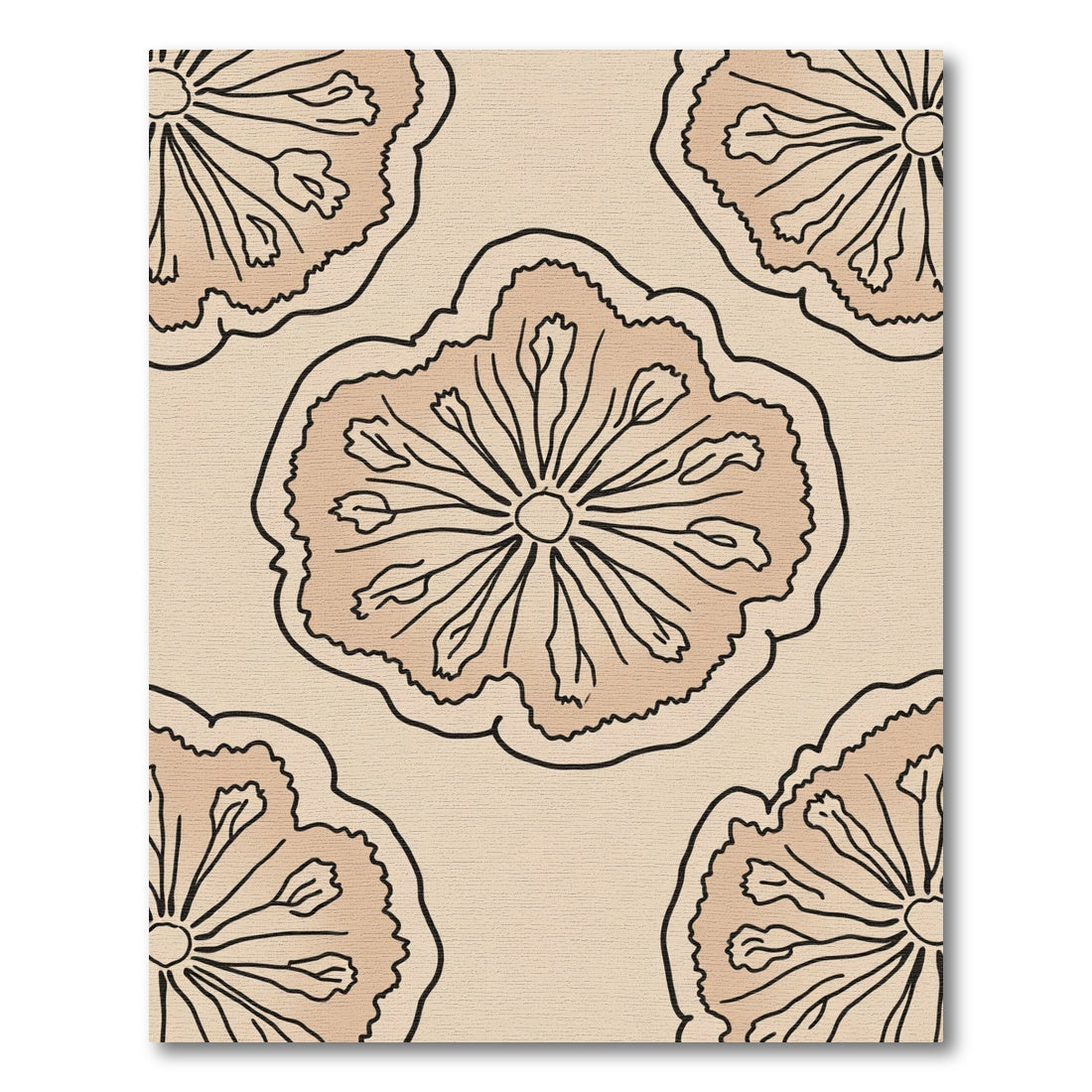 Peachy Outline Floral Medallion Rug