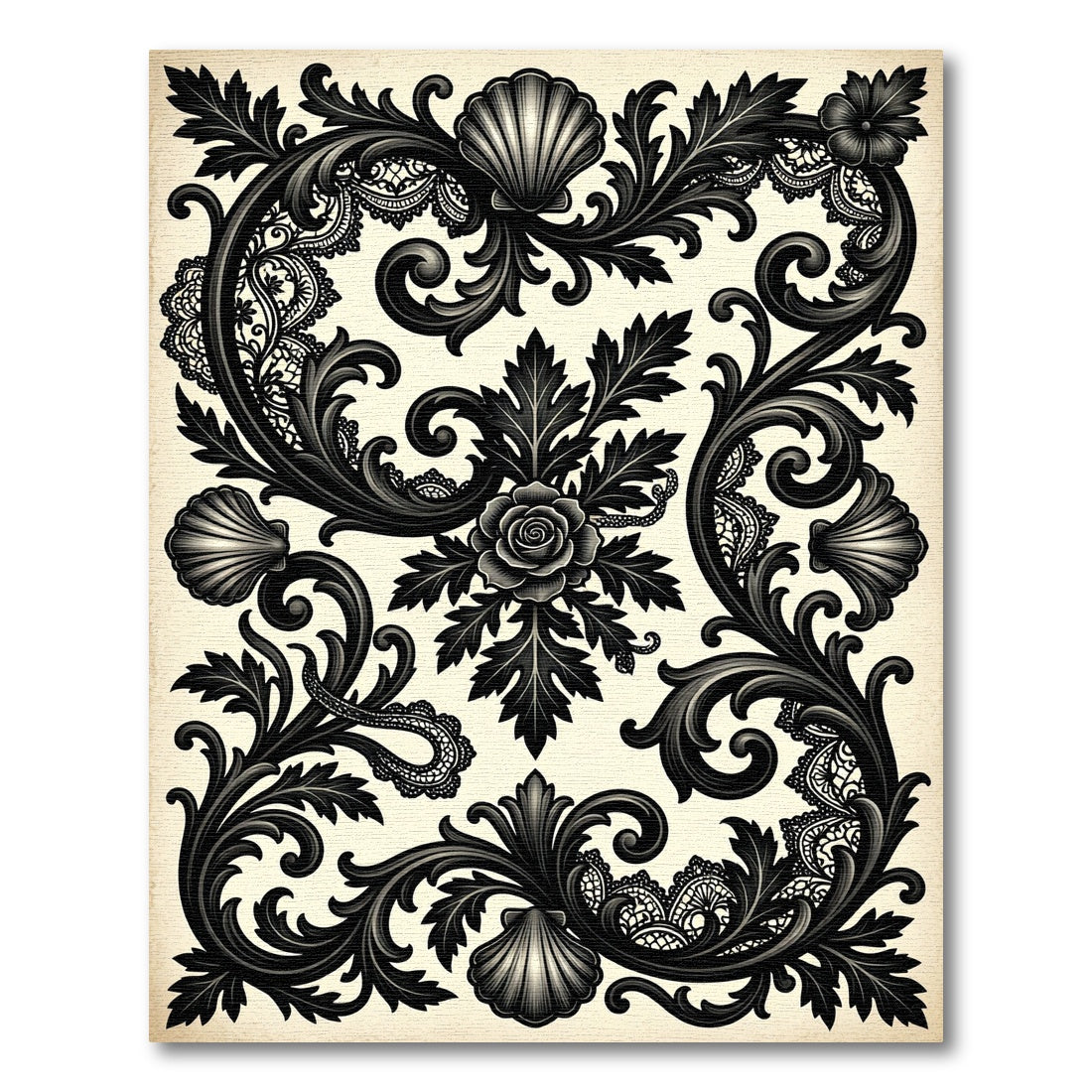 Black Ornate Floral Lace Shell Rug