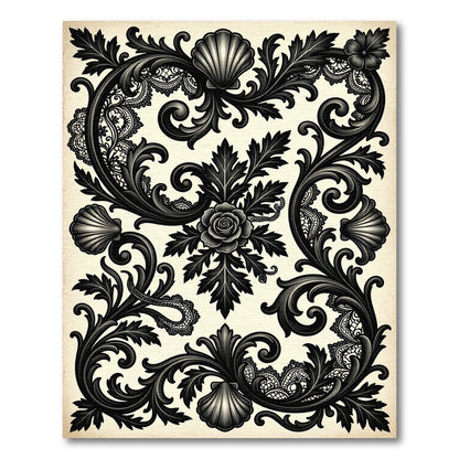 Black Ornate Floral Lace Shell Rug
