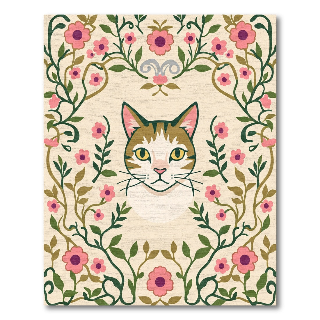 Pink Floral Garden Cat Portrait Rug