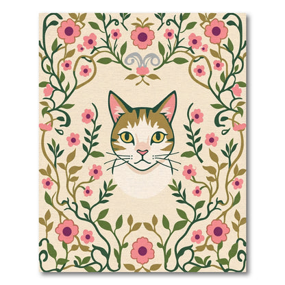 Pink Floral Garden Cat Portrait Rug