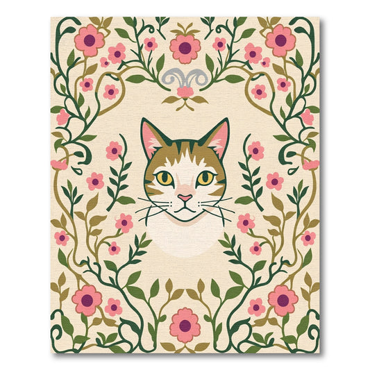 Pink Floral Garden Cat Portrait Rug