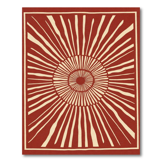 Crimson Sunburst Radial Graphic Rug