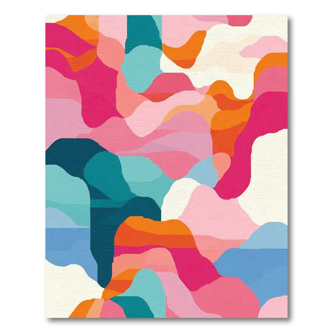Vibrant Pink Teal Abstract Wavy Forms Rug